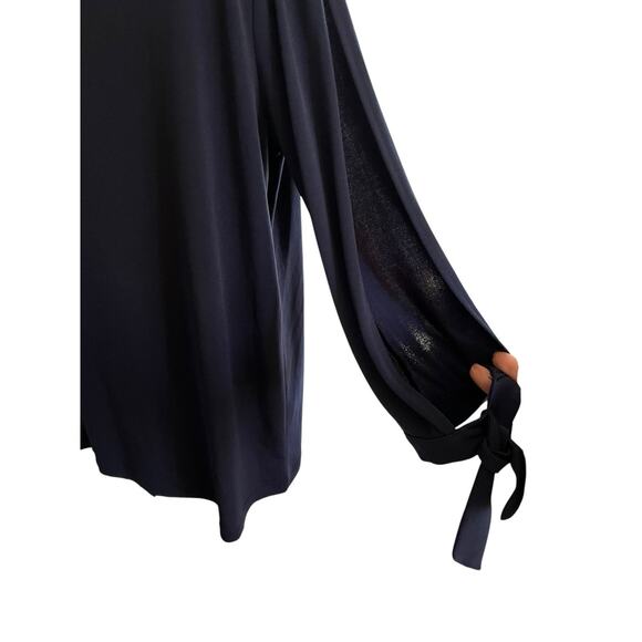 NWT Banana Republic Womens Slit Tie Sleeve Round Neck Navy Top Size Small - Picture 3 of 6